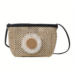 Sunflower Decor Straw Crossbody Bag Boho Style