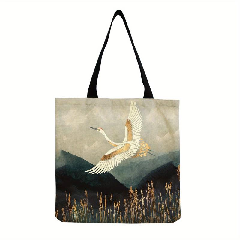 Chinese Stylish Red crowned Crane Print Bag Canvas Shoulder Bag