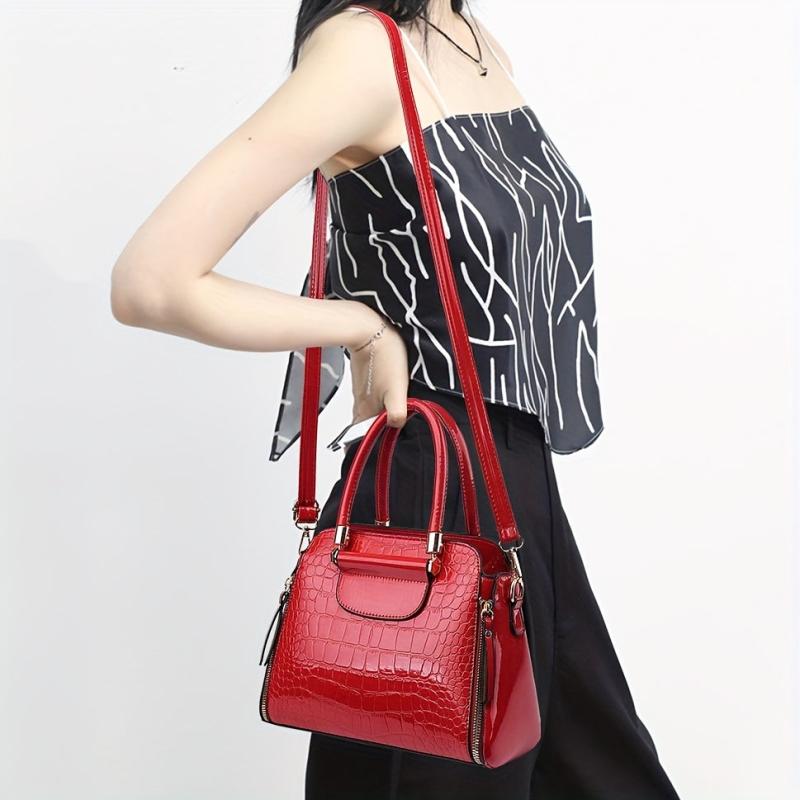 Crocodile Pattern Handbag Stylish Satchel Purse for Office Crossbody Bag