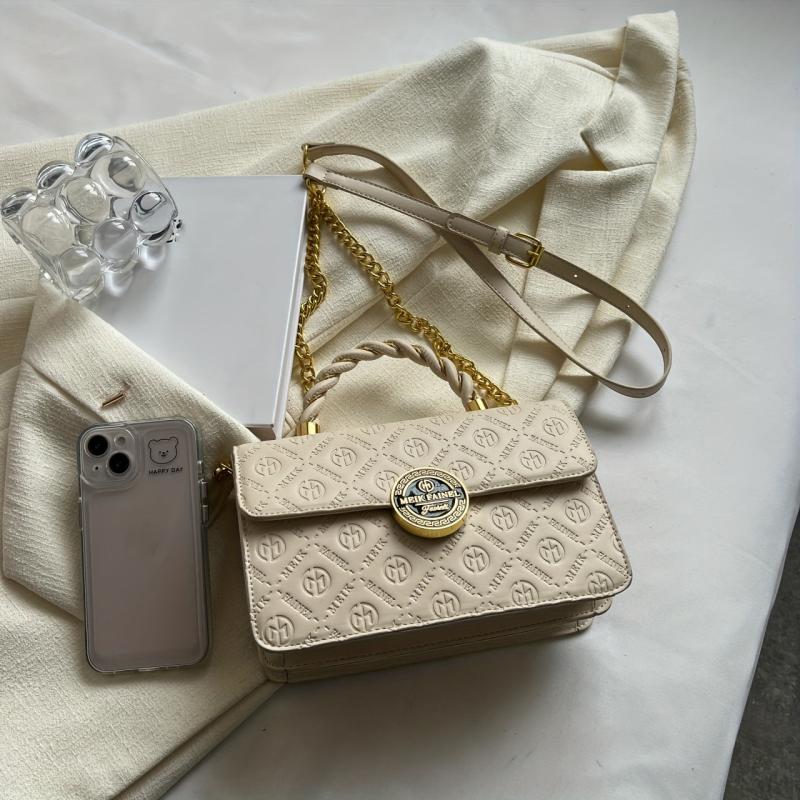 Embossed Crossbody Bag Small Flap Square Purse Metal Handbag