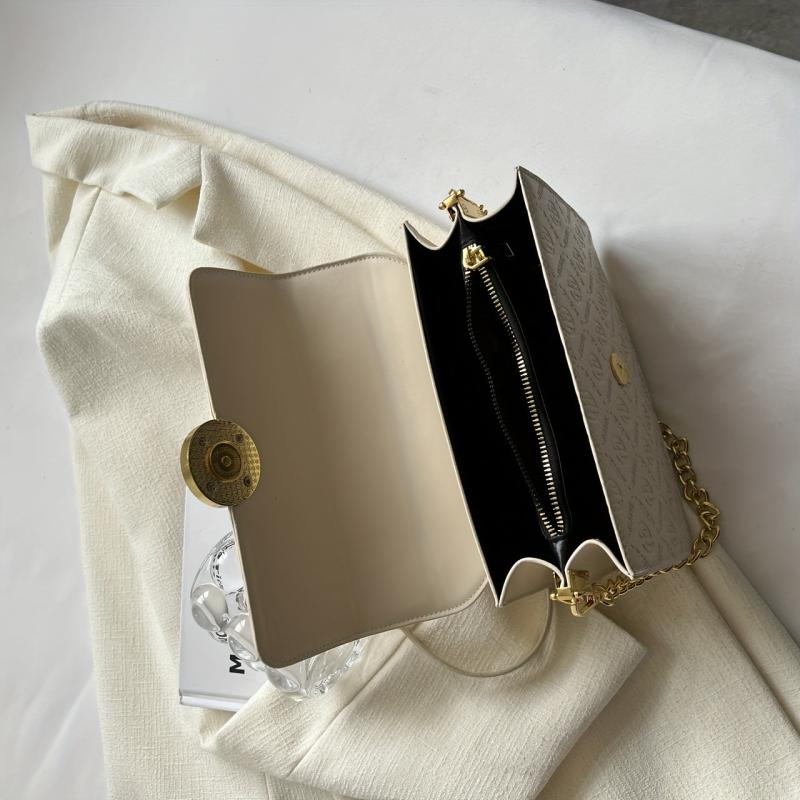 Embossed Crossbody Bag Small Flap Square Purse Metal Handbag