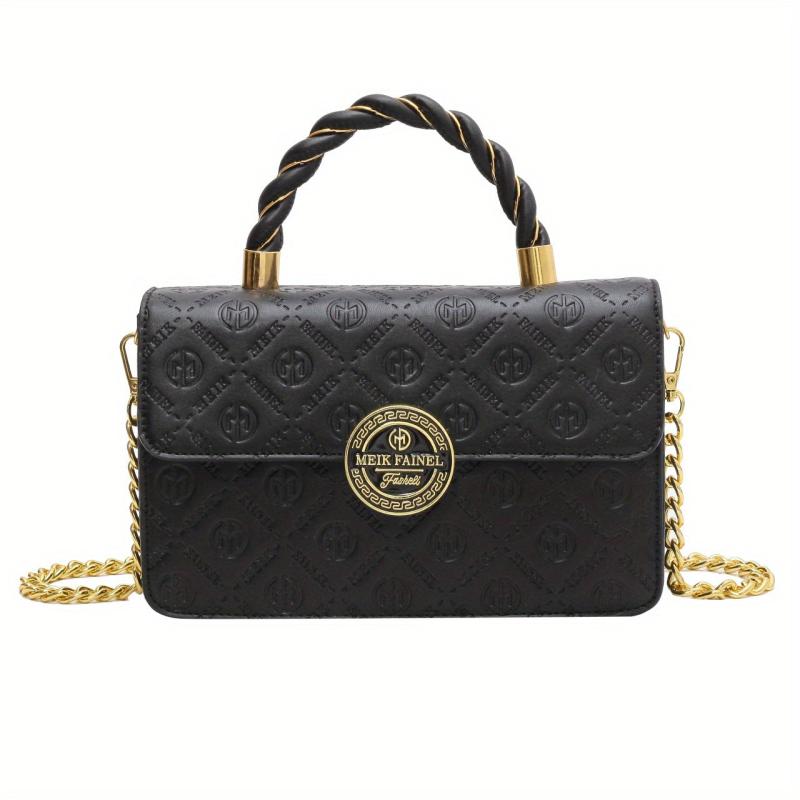 Embossed Crossbody Bag Small Flap Square Purse Metal Handbag