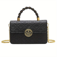 Embossed Crossbody Bag Small Flap Square Purse Metal Handbag