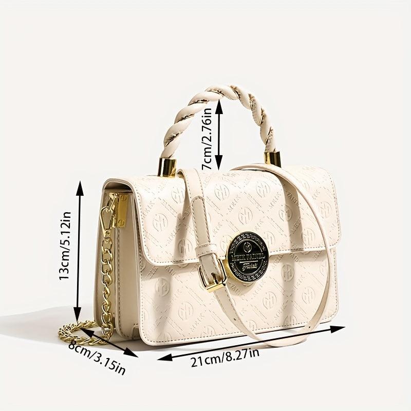 Embossed Crossbody Bag Small Flap Square Purse Metal Handbag