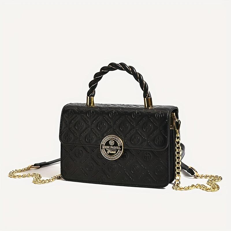 Embossed Crossbody Bag Small Flap Square Purse Metal Handbag
