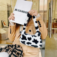 Cow Pattern Plush Bag Underarm Bag for Women
