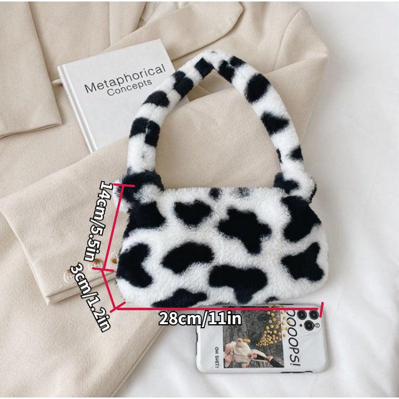 Cow Pattern Plush Bag Underarm Bag for Women