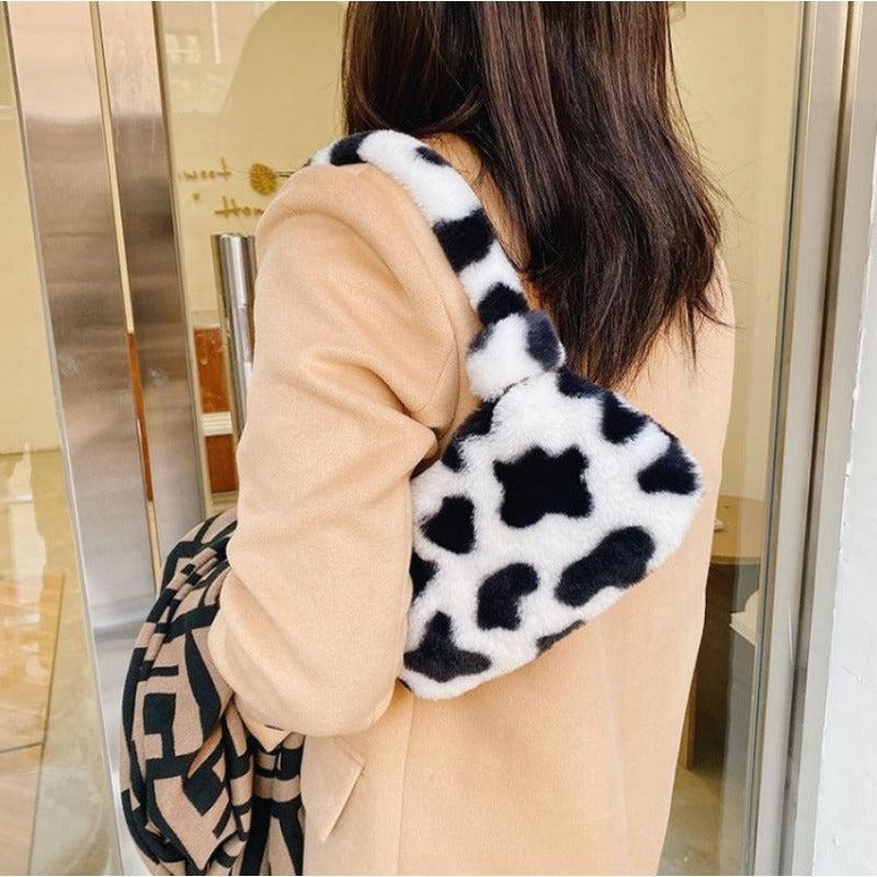 Cow Pattern Plush Bag Underarm Bag for Women