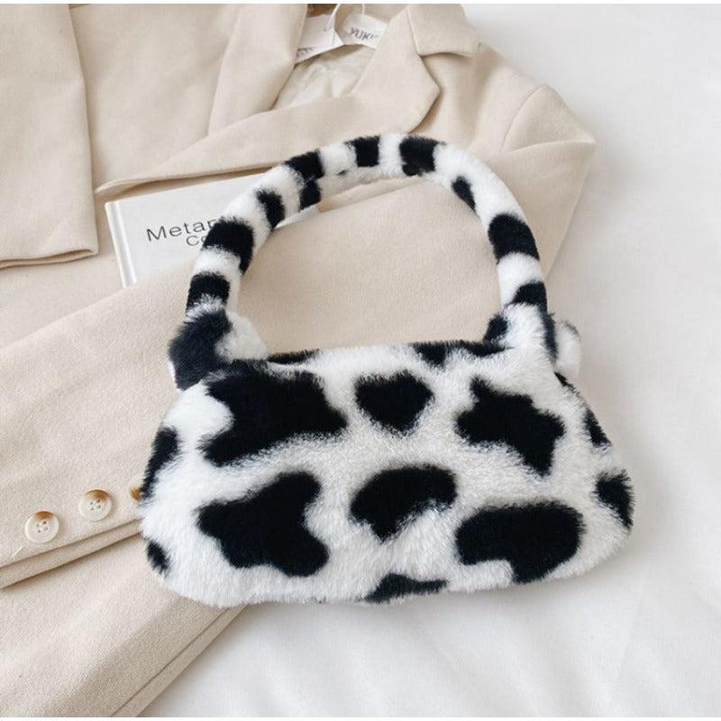 Cow Pattern Plush Bag Underarm Bag for Women