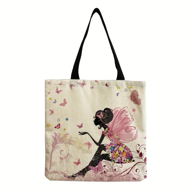 Cartoon Girl Pattern Shoulder Bag Lightweight Women's Shopping Grocery Bag