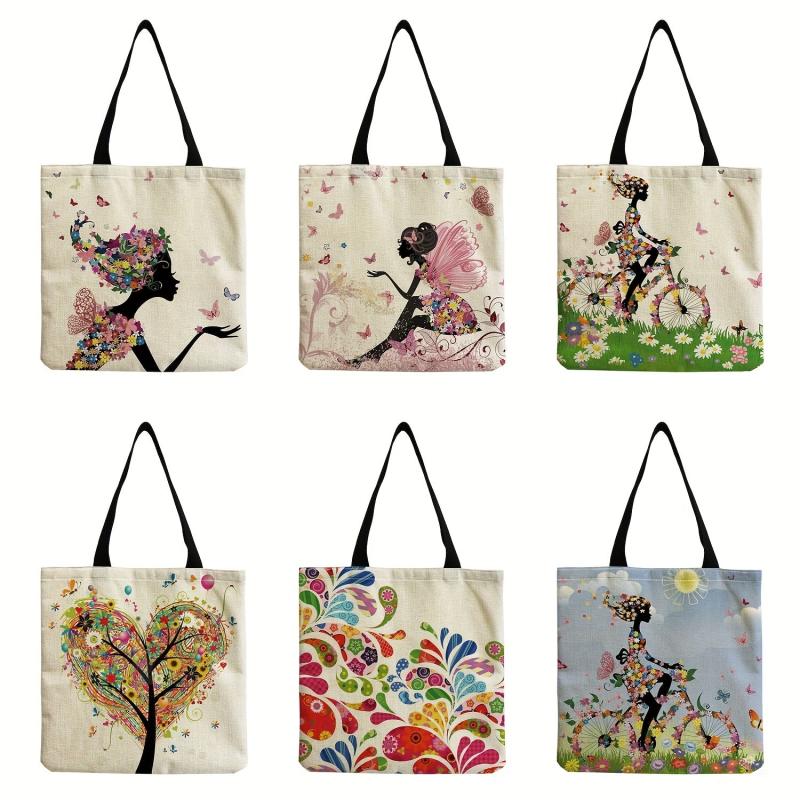 Cartoon Girl Pattern Shoulder Bag Lightweight Women's Shopping Grocery Bag