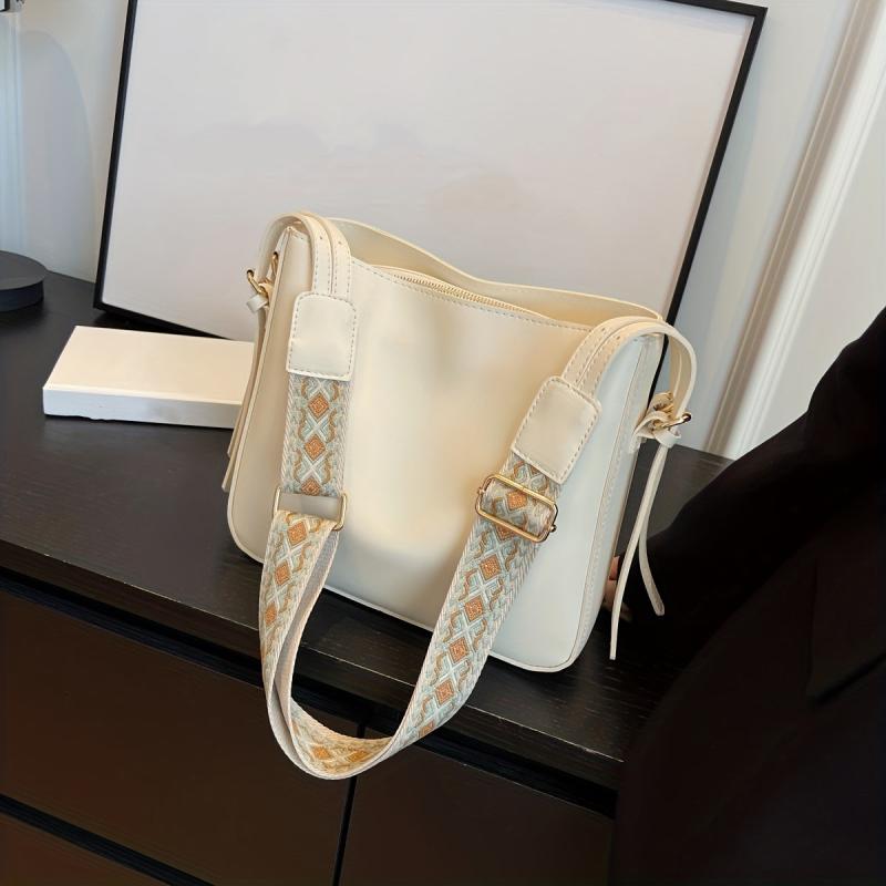 PU Leather Zipper Shoulder Bag Solid Square Crossbody Bag