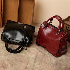 Glossy Top Handle Tote Bag PU Leather Large Capacity Satchel