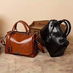 Glossy Top Handle Tote Bag PU Leather Large Capacity Satchel