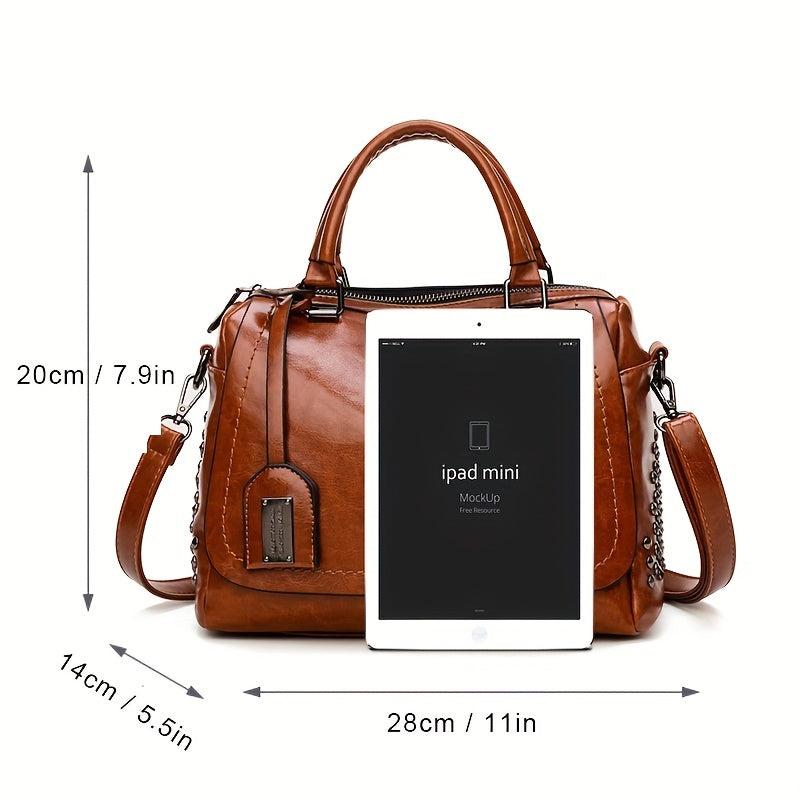 Glossy Top Handle Tote Bag PU Leather Large Capacity Satchel