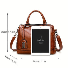 Glossy Top Handle Tote Bag PU Leather Large Capacity Satchel