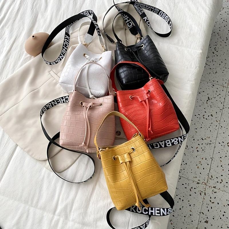 Crocodile Pattern Bucket Bag PU Crossbody Bag for Women