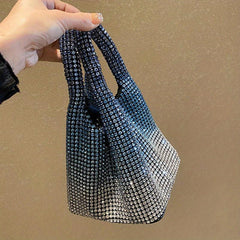 Ombre Rhinestone Evening Bag Bling Bucket Handbags Chain Crossbody Bag