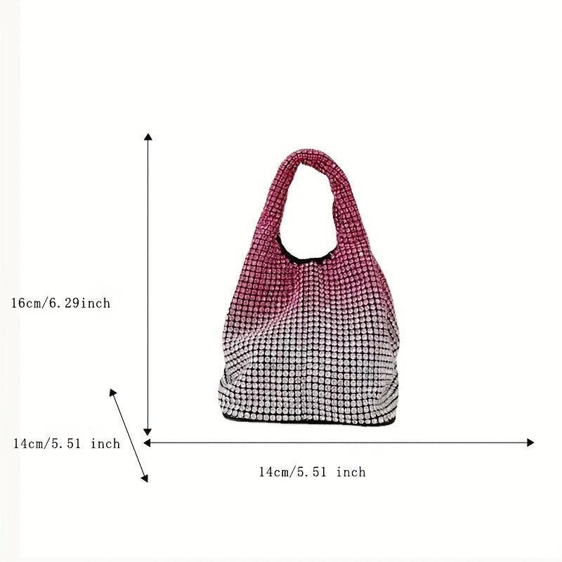 Ombre Rhinestone Evening Bag Bling Bucket Handbags Chain Crossbody Bag