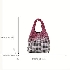 Ombre Rhinestone Evening Bag Bling Bucket Handbags Chain Crossbody Bag