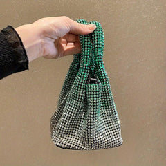 Ombre Rhinestone Evening Bag Bling Bucket Handbags Chain Crossbody Bag