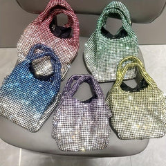 Ombre Rhinestone Evening Bag Bling Bucket Handbags Chain Crossbody Bag