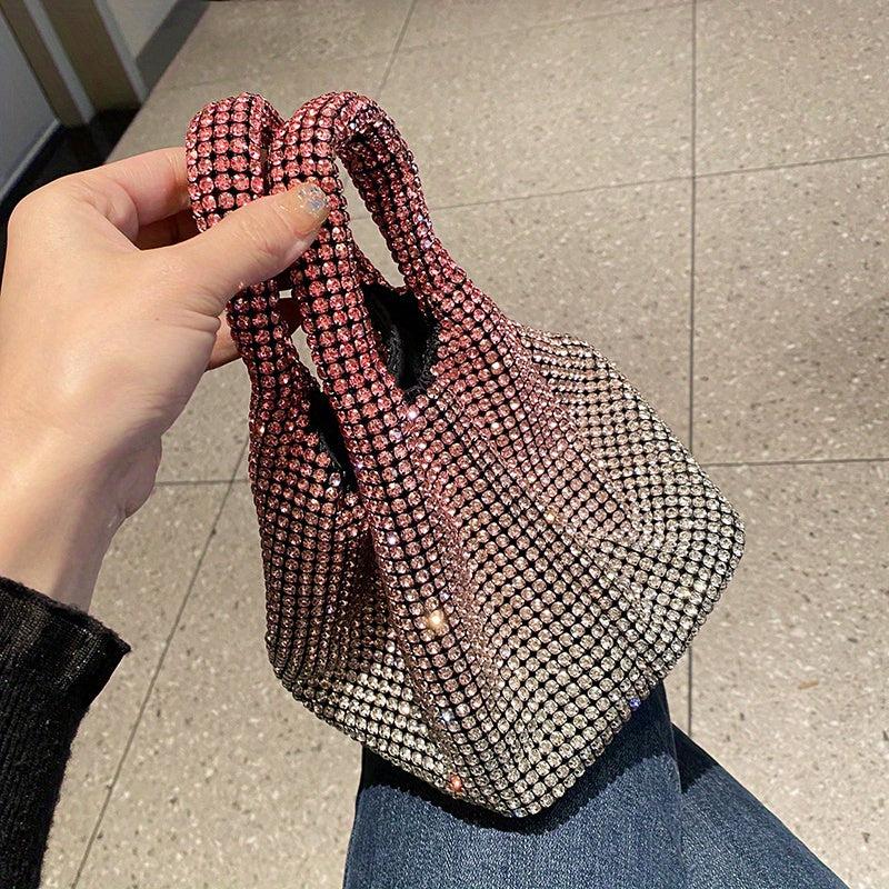 Ombre Rhinestone Evening Bag Bling Bucket Handbags Chain Crossbody Bag