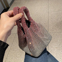 Ombre Rhinestone Evening Bag Bling Bucket Handbags Chain Crossbody Bag