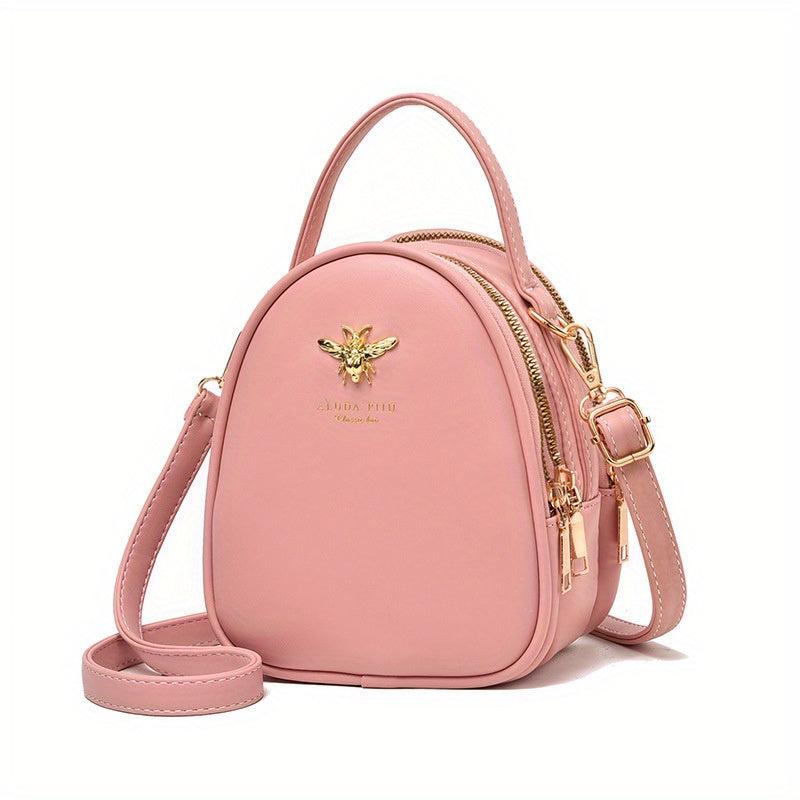Mini Crossbody Bag Metal Bee Decor Handbag Layer Shoulder Purse