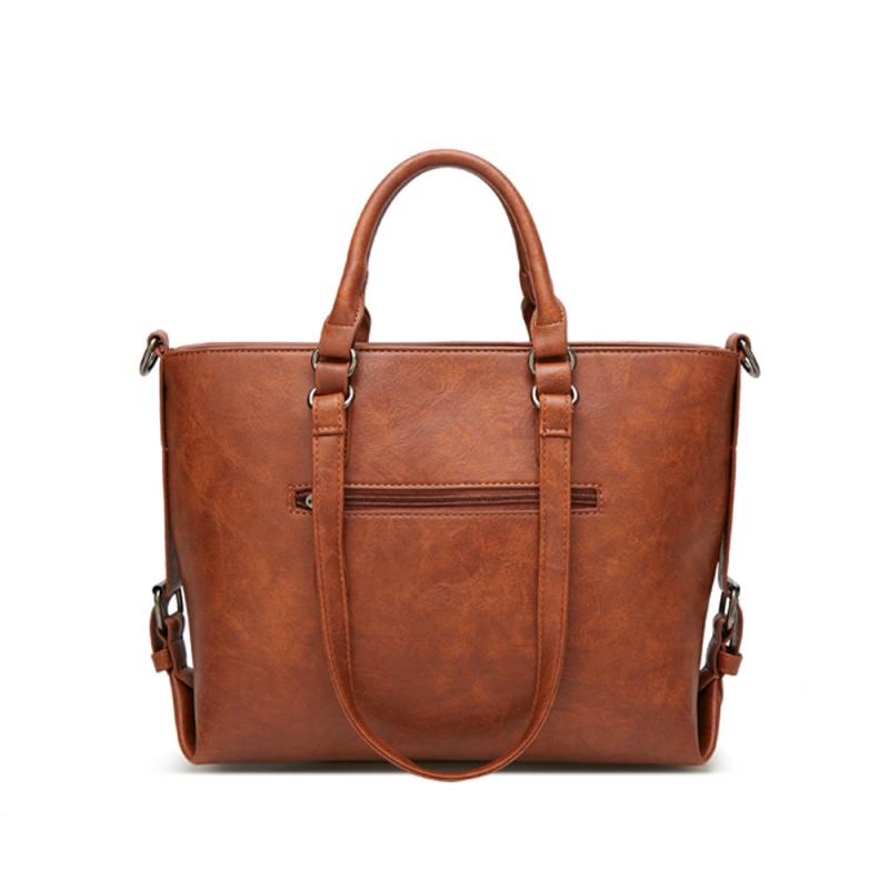 Retro Style Tote Bag Faux Leather Handbag Large Zipper Shoulder Bag