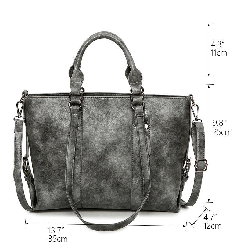Retro Style Tote Bag Faux Leather Handbag Large Zipper Shoulder Bag