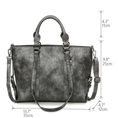 Retro Style Tote Bag Faux Leather Handbag Large Zipper Shoulder Bag