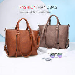 Retro Style Tote Bag Faux Leather Handbag Large Zipper Shoulder Bag