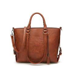 Retro Style Tote Bag Faux Leather Handbag Large Zipper Shoulder Bag
