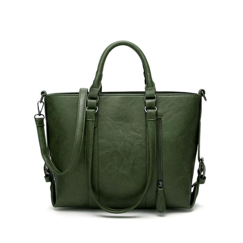 Retro Style Tote Bag Faux Leather Handbag Large Zipper Shoulder Bag
