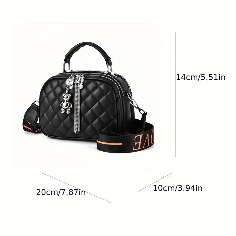 Quilted Square Crossbody Bag Classic PU Leather Shoulder Bag Women's Purse