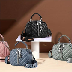 Quilted Square Crossbody Bag Classic PU Leather Shoulder Bag Women's Purse