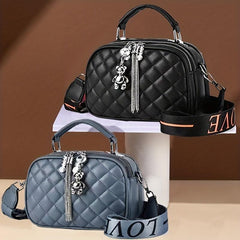 Quilted Square Crossbody Bag Classic PU Leather Shoulder Bag Women's Purse