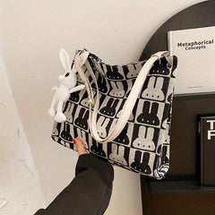 Rabbit Pattern Zipper Shoulder Bag Large Capacity Tote Bag