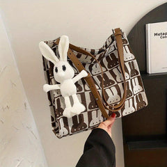 Rabbit Pattern Zipper Shoulder Bag Large Capacity Tote Bag