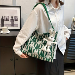 Rabbit Pattern Zipper Shoulder Bag Large Capacity Tote Bag