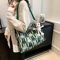 Rabbit Pattern Zipper Shoulder Bag Large Capacity Tote Bag