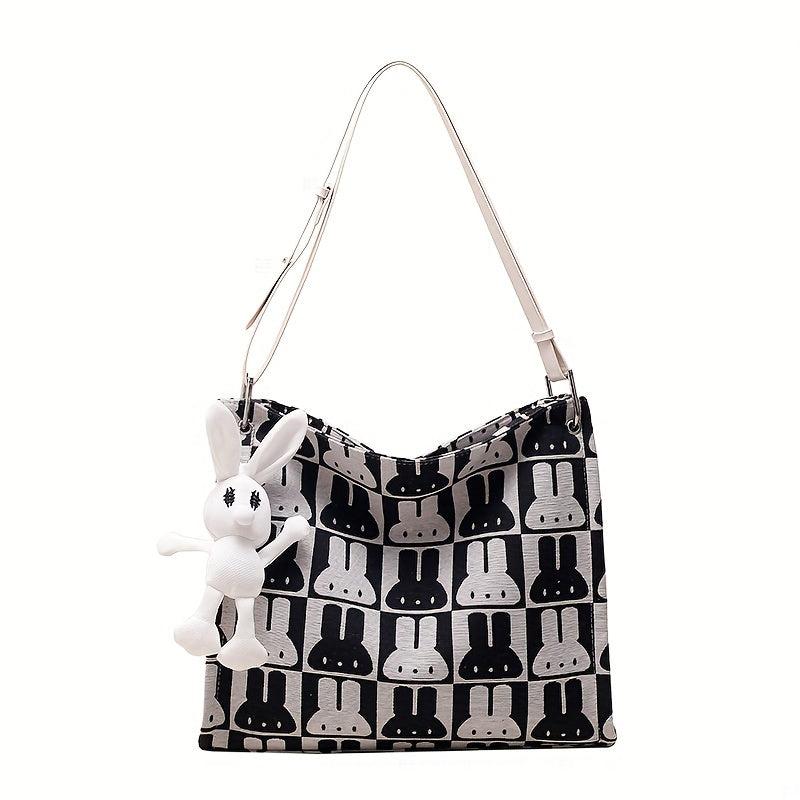 Rabbit Pattern Zipper Shoulder Bag Large Capacity Tote Bag