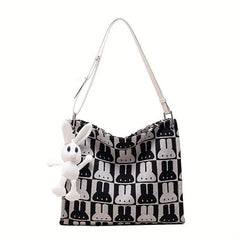 Rabbit Pattern Zipper Shoulder Bag Large Capacity Tote Bag
