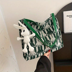 Rabbit Pattern Zipper Shoulder Bag Large Capacity Tote Bag