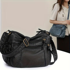 Vintage Multi Pocket Hobo Bag Retro PU Leather Shoulder Bag