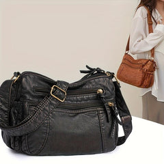 Vintage Multi Pocket Hobo Bag Retro PU Leather Shoulder Bag