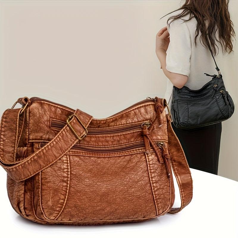 Vintage Multi Pocket Hobo Bag Retro PU Leather Shoulder Bag