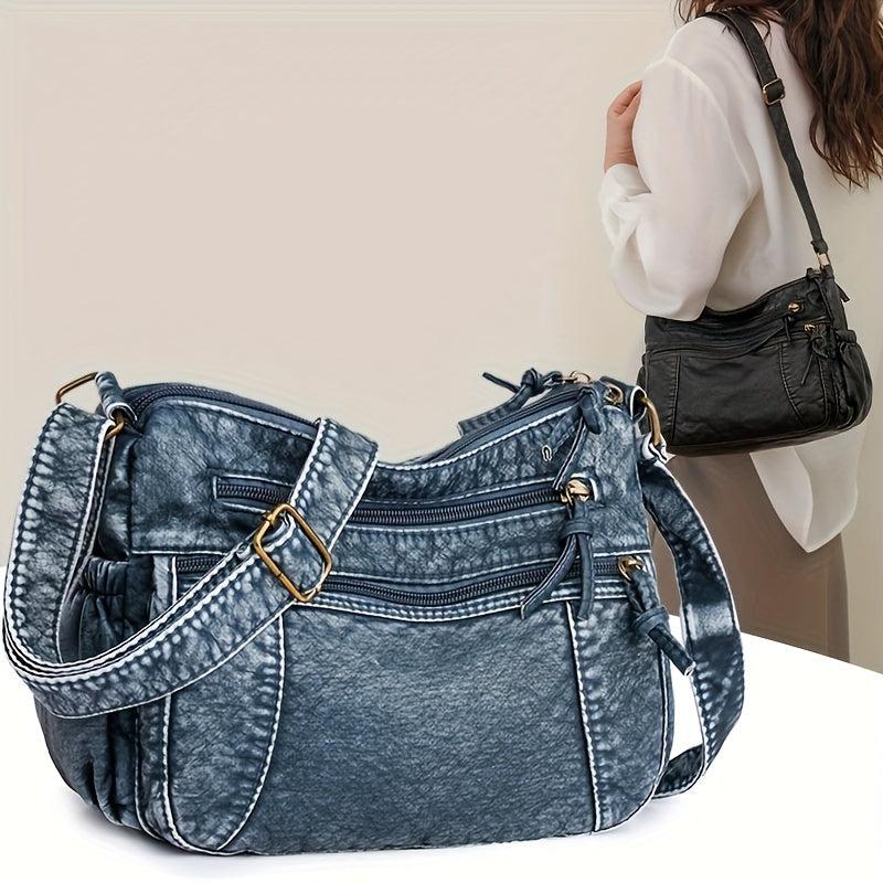 Vintage Multi Pocket Hobo Bag Retro PU Leather Shoulder Bag