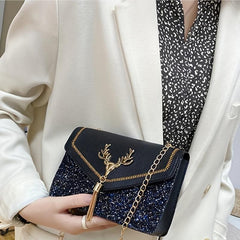 Square Crossbody Bag with Chain Strap and Tassel Decor
